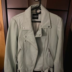 Moto leather jacket / pale lime size 14